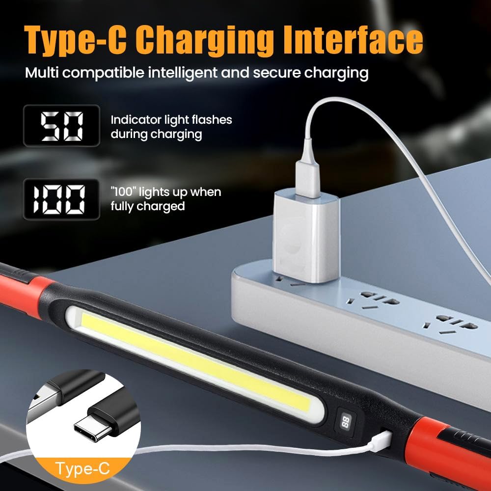 Gripvolt 4-in-1 Auto Repair Light Bar – Magnetic, Hook & Clip at Both Ends, 4 Modes (White/Red Strobe), USB Rechargeable – Versatile Work Light for Car Repair, Emergency, Home & Garage
