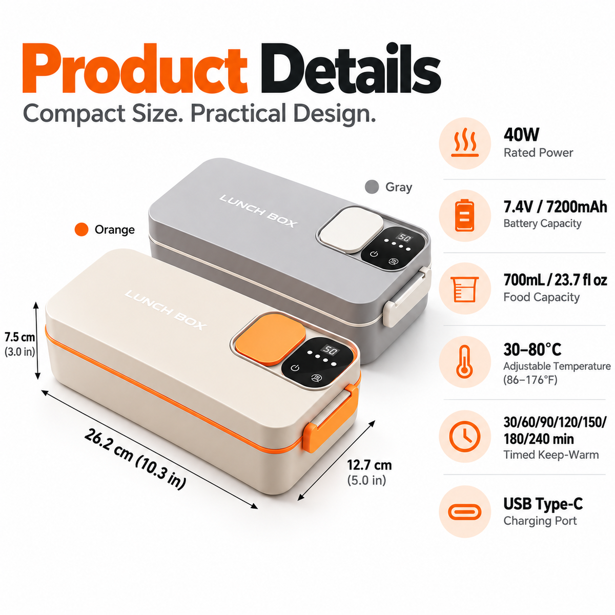 GripVolt Cordless Heated Lunch Box | Rechargeable Electric Food Warmer with Adjustable Temperature for Truck Drivers, Cars & Travel