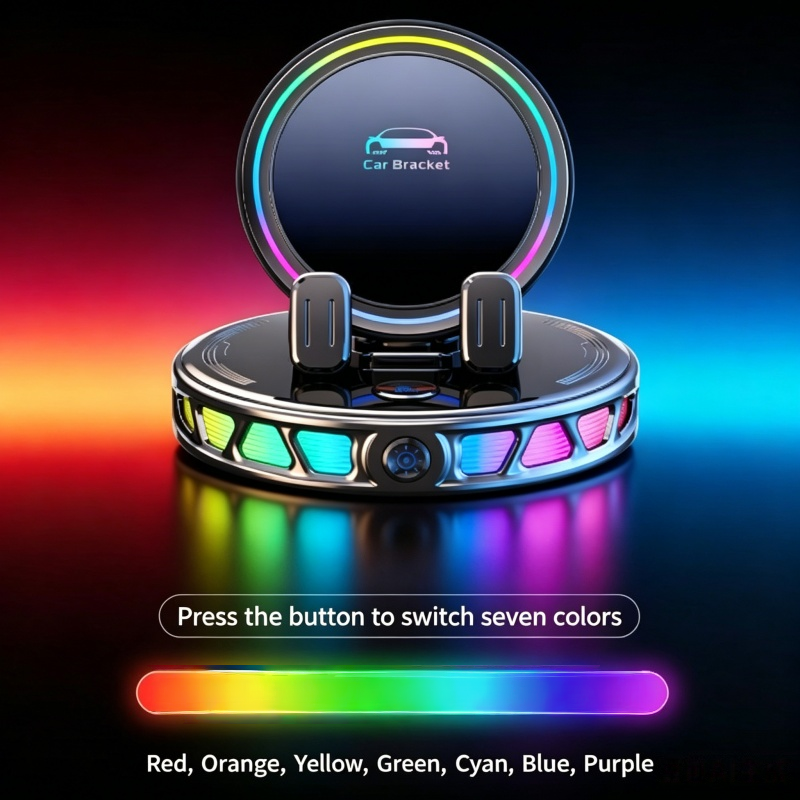 Gripvolt Auto-Clamp Car Phone Mount – Wireless Charging, 360° Flat Rotation, 7 Color Lights, Vacuum Suction