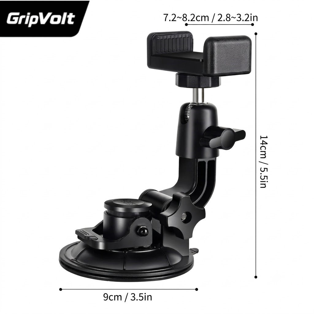 GripVolt Car Phone Camera Mount | Vacuum Suction Dashboard Holder with 360° Rotation for Driving Videos, Vlogging, Live Streaming & Navigation