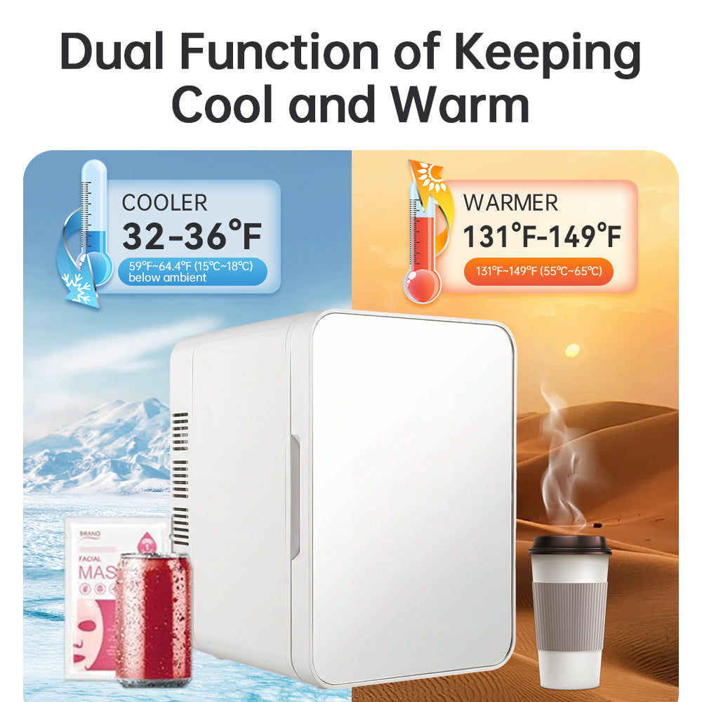 GripVolt 4L Mirror Makeup Fridge – Portable Skincare & Cosmetic Mini Fridge (White)
