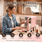 GripVolt 4L Pink Makeup Fridge with Mirror | Portable Skincare Mini Refrigerator with Cooling & Warming, USB Powered
