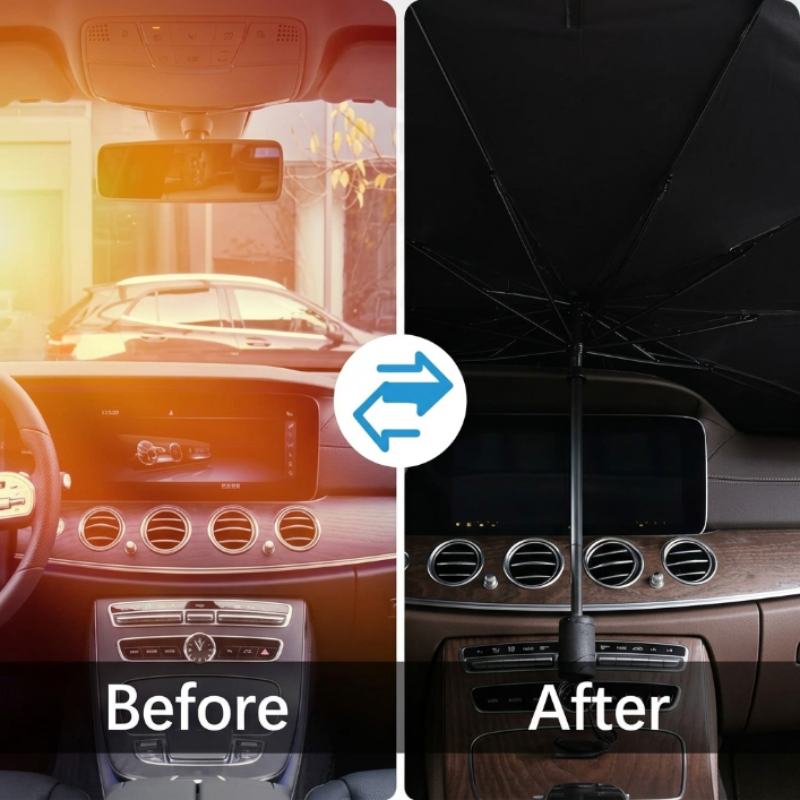 GripVolt Lightweight Foldable Car Sun Shade Umbrella | 140×80cm Windshield Sunshade with Nano Titanium Silver Coating, UV & Heat Protection, Compact Storage for Most Vehicles