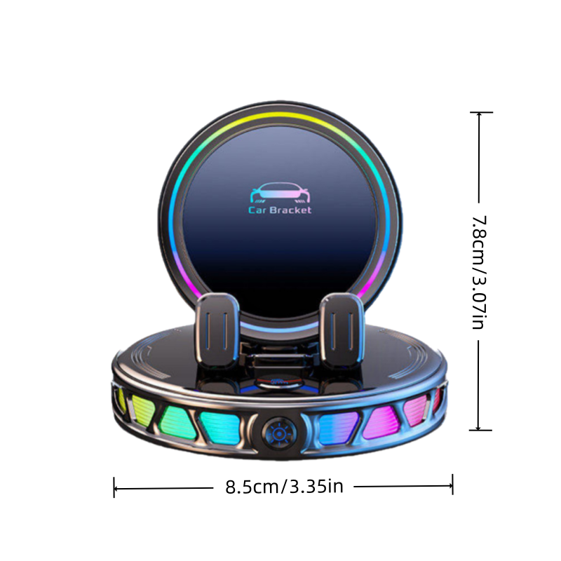 Gripvolt Auto-Clamp Car Phone Mount – Wireless Charging, 360° Flat Rotation, 7 Color Lights, Vacuum Suction