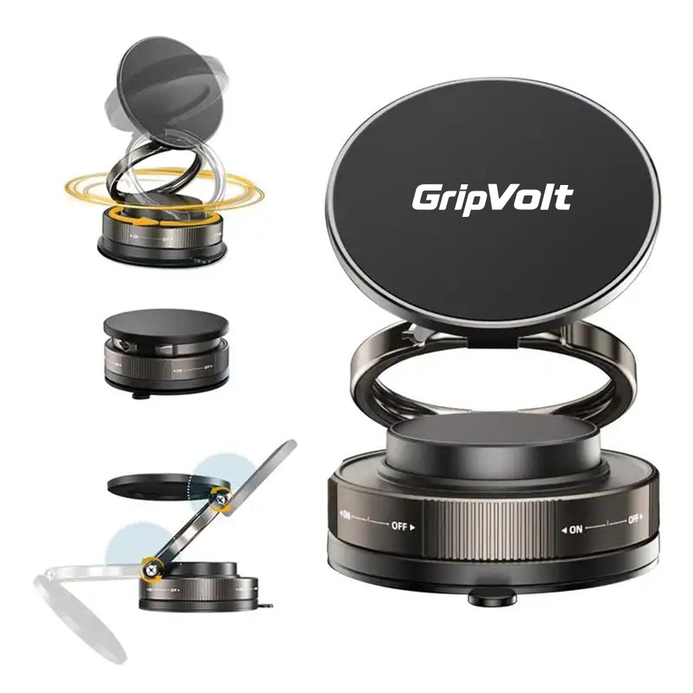Gripvolt Vacuum Suction Cup Magnetic Car Phone Holder – 360° Rotation, Strong Sticky Base, Universal Magnet Kit