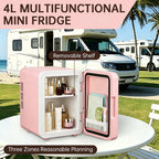 GripVolt 4L Pink Makeup Fridge with Mirror | Portable Skincare Mini Refrigerator with Cooling & Warming, USB Powered
