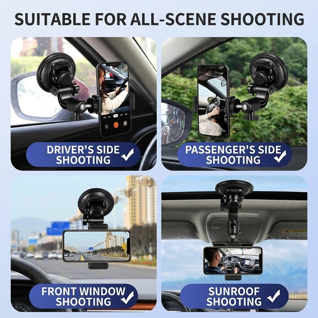 GripVolt Car Phone Camera Mount | Vacuum Suction Dashboard Holder with 360° Rotation for Driving Videos, Vlogging, Live Streaming & Navigation