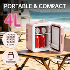 GripVolt 4L Pink Makeup Fridge with Mirror | Portable Skincare Mini Refrigerator with Cooling & Warming, USB Powered