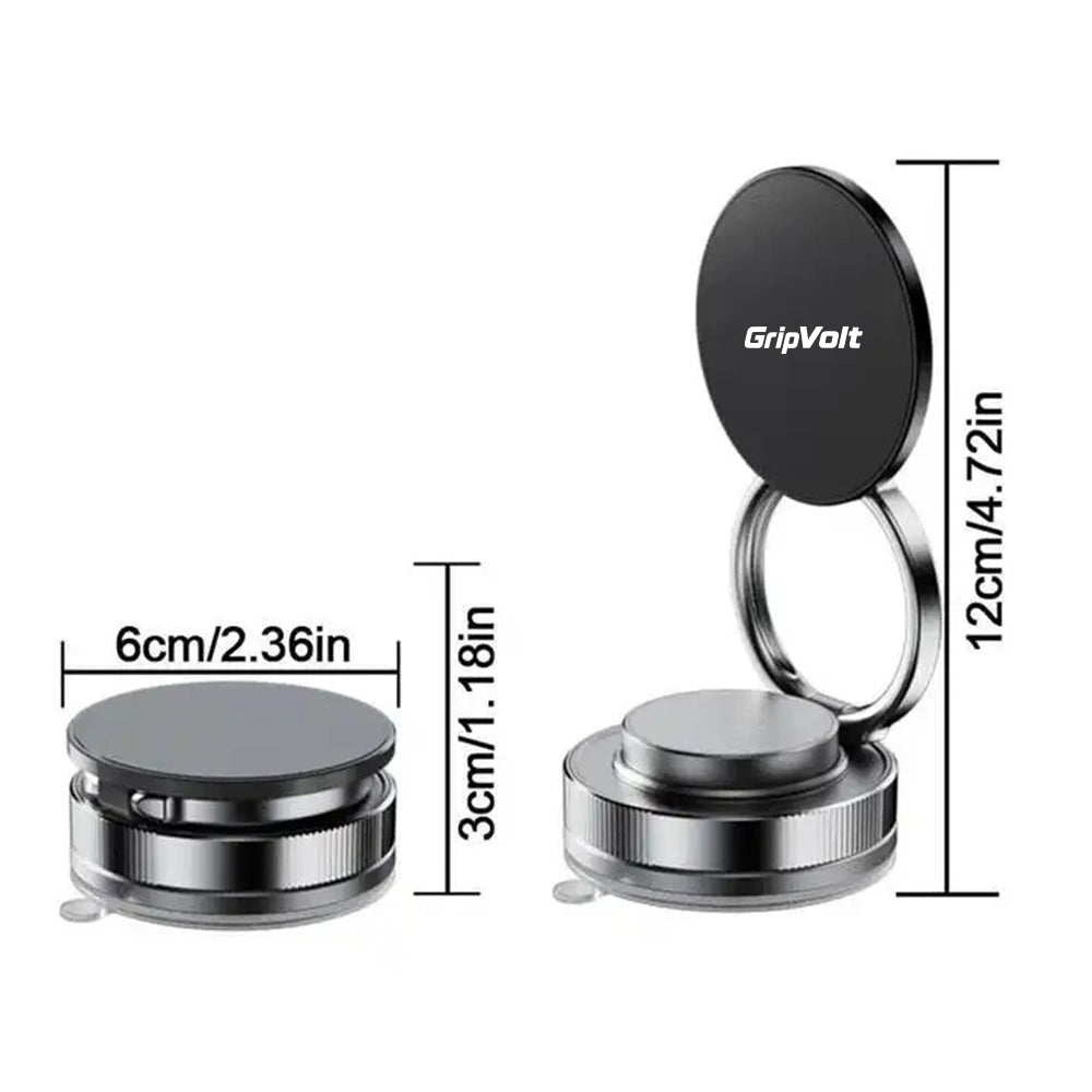 Gripvolt Vacuum Suction Cup Magnetic Car Phone Holder – 360° Rotation, Strong Sticky Base, Universal Magnet Kit