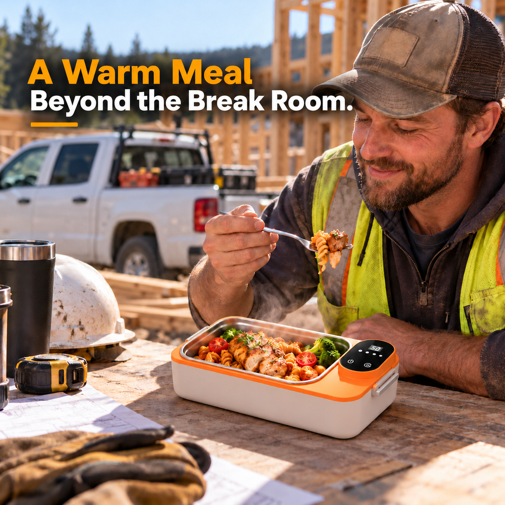 GripVolt Cordless Heated Lunch Box | Rechargeable Electric Food Warmer with Adjustable Temperature for Truck Drivers, Cars & Travel