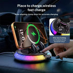 GripVolt RGB Wireless Charging Car Phone Mount | Automatic Clamping Dashboard Holder with 360° Rotation for iPhone & Android