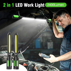 GripVolt 2-in-1 Rechargeable LED Work Light | 2400LM Magnetic Underhood Mechanic Light with Dual Hooks, 4400mAh Battery & 360° Adjustable Design