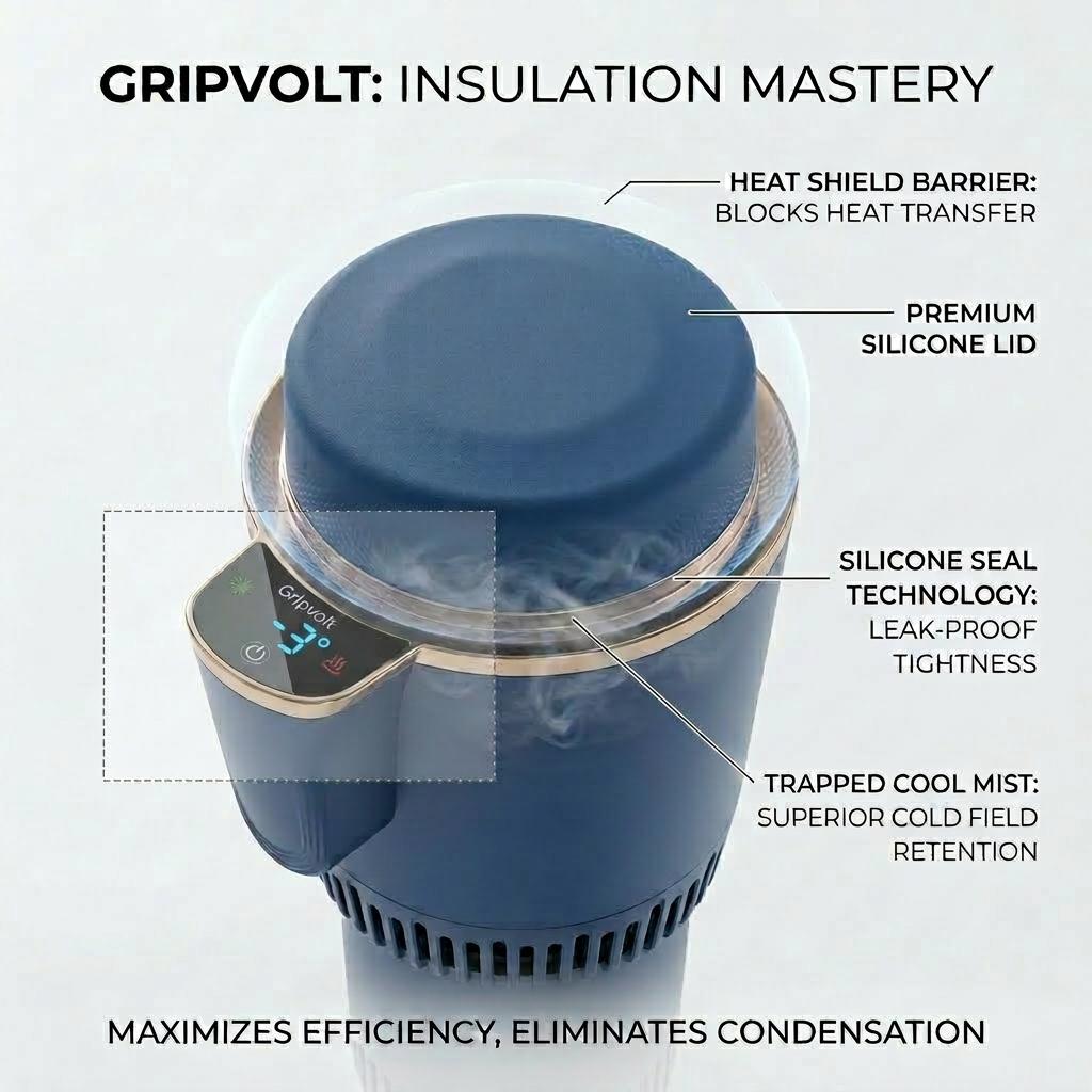 GripVolt Smart Car Cup Holder Cooler & Warmer | -7°C to 60°C Thermoelectric Beverage Chiller with Aluminum Cup, Silicone Lid & LED Touch Display