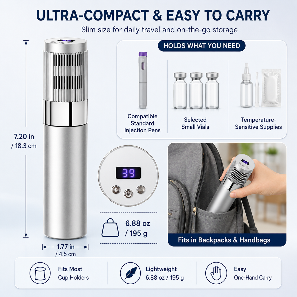 GripVolt Portable Insulin Cooler | Mini Temperature-Controlled Cooling Case for Insulin Pens, USB-C Powered for Car & Travel
